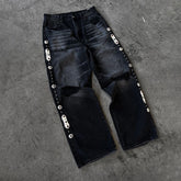 Hearujoy Baggy Embellished Jeans Y2K High Quality 20 OZ Trendy Men Women Streetwear Harajuku Retro High Street Straight Distressed Jeans
